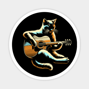 Cat Playing Acoustic Guitar Player Guitarist Funny Cat Lover Magnet